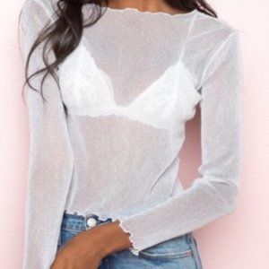 Brandy Melville Sheer Silver/Gray Glitter Mesh Long Sleeve Top